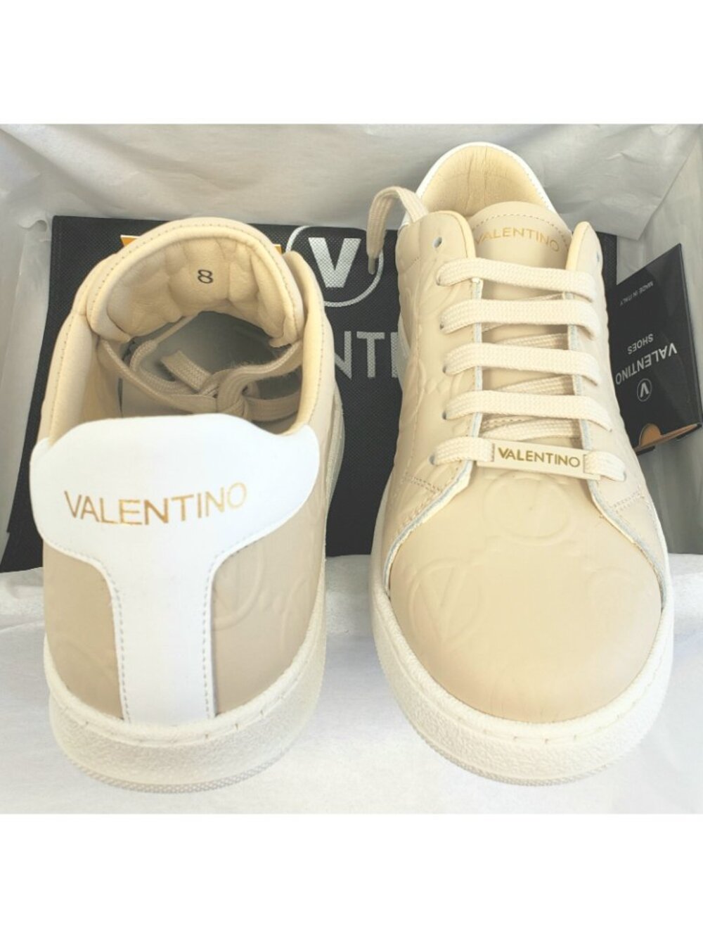 Valentino by Mario Valentino Womens Sofia VLogo Leather Sneaker Shoes Cream US 8 - Picture 4 of 5